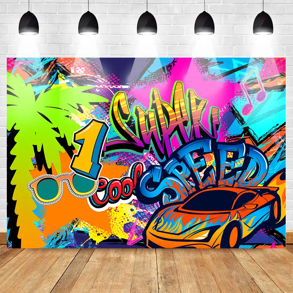 Arriere Plan De Photographie De Theme De Graffiti De Fete Arriere Plan De Voiture De Course D Anniversaire Lunettes Super Rapides Musique Rock Personnalise Aliexpress