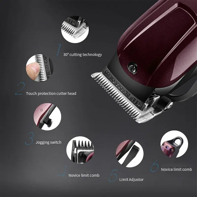 Máquina de Cortar Navalha sem Fio Kemei Elétrica Lavável Cabelo Recarregável Aparador Profissional Barbeador Ajustável Clipper Km-2600 4 Kemei elétrica lavável máquina de cortar cabelo