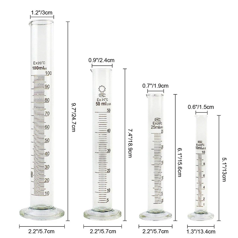 Стекло градуированный мерный цилиндр набор 100 мл 50 мл 25 мл 10 мл с 2 стеклянной палочка для перемешивания и 2 капельницы