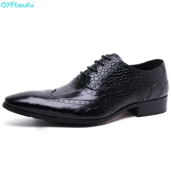 

QYFCIOUFU New Arrival Luxury Italian Men Brogue Dress Shoes Formal Business Oxfords Shoes Pointed Toe Genuine Leather Flats