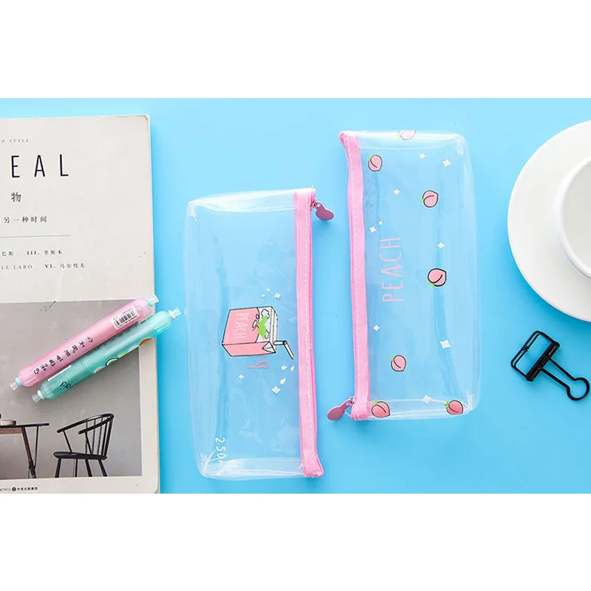 

1Pcs/lotLovely Simple Fruit Transparent Pencil Bag Large Zipper Pencil Case Stationery Material Office School Supplies