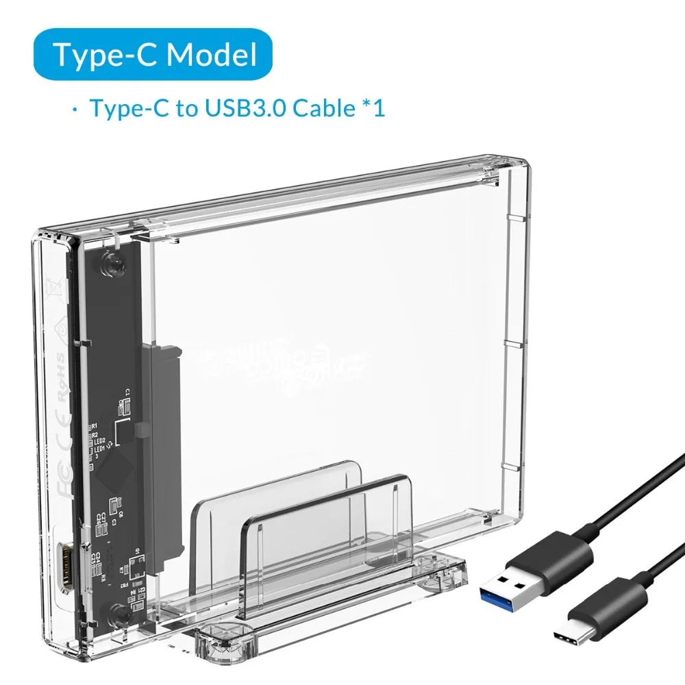 ORICO 2,5 дюйма прозрачный корпус для жесткого диска с подставкой USB 3,0 кабель HDD чехол USB C чехол для жесткого диска поддержка 10 Гбит/с UASP