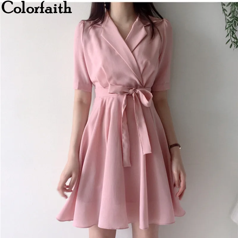 1031.65 руб. 50% СКИДКА|Colorfaith 2019 женские платья весна лето однотонное элегантное розовое женское сексуальное Плиссированное винтажное короткое приталенное платье с v образным вырезом DR1932-in Платья from Женская одежда on Aliexpress.com | Alibaba Group