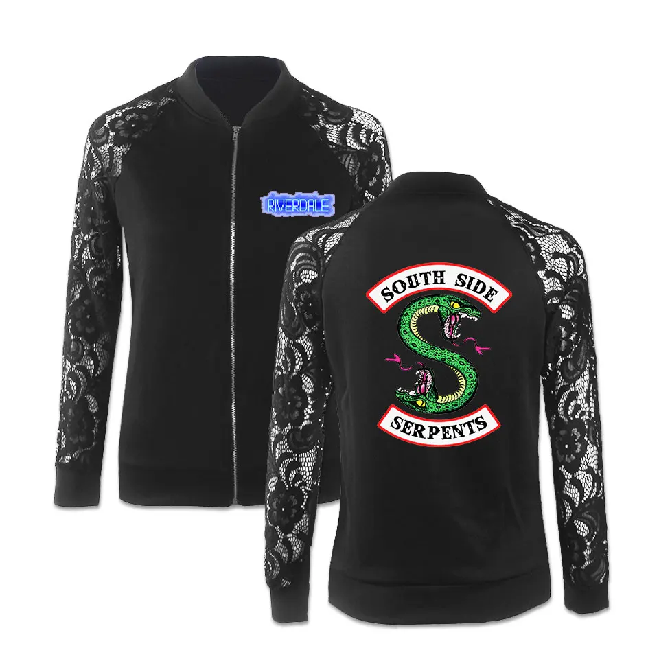 low cost  Riverdale South Side Serpents Zipper Jackets Women Long Sleeve Laces Sexy Streetwear Lady Fashion P