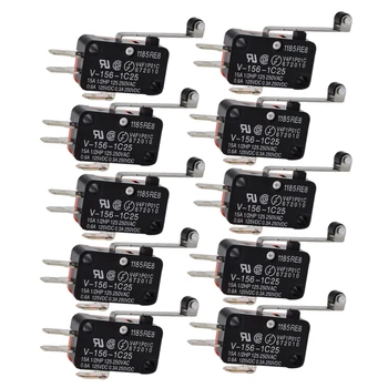 

10pcs Durable Micro Limit Switch V-156-1C25 Long Hinge Roller Momentary SPDT Snap Action