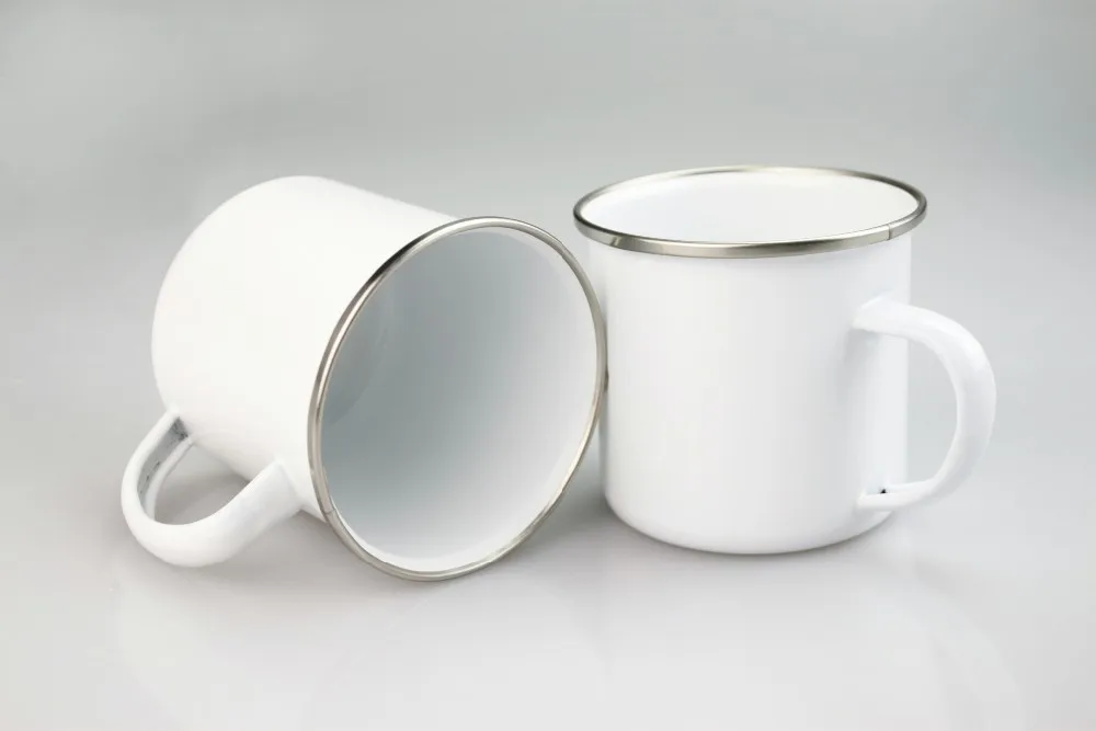 

White Bank Sublimation DIY Personalized LOGO Gift printing Enamel Metal Camper Mug 48pcs