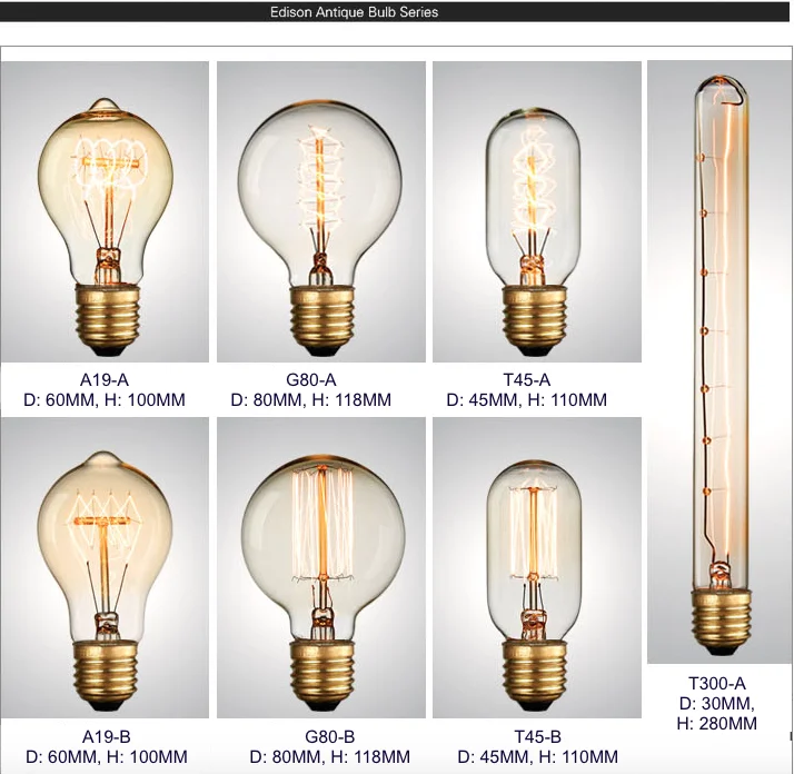Free shipping Edison Bulb Vintage Antique Style Incandescent Light Bulbs E26/E27 Medium Base For