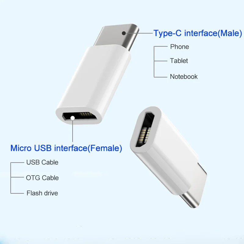 2 шт. Type C к Micro USB зарядному адаптеру для Huawei P40 OTG конвертер Samsung S20 Xiaomi Mi 10 Redmi Note 8