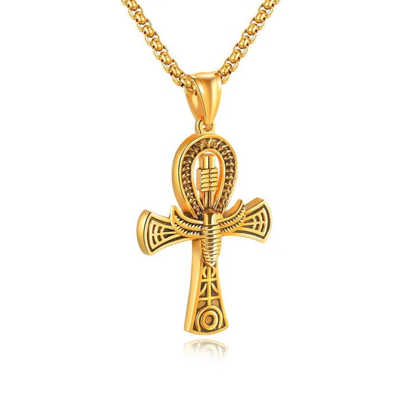 SWAOOS Hip Hop Rock Gold Color Stainless Steel Snake Winding Ankh Cross Pendant Necklace for Men Jewerly with 24 Chain SWAOOS Hip Hop Rock Gold Color Stainless Steel Snake Winding Ankh Cross Pendant Necklace for Men Jewerly with 24 Chain