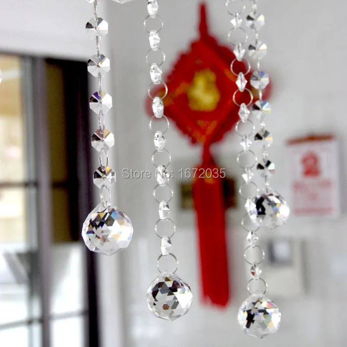 100meters 30mm Faceted Ball + 14mm Octagon Bead Lighting Ball Accessories Pendants Home Decoration Suncatcher Crystal Prisms