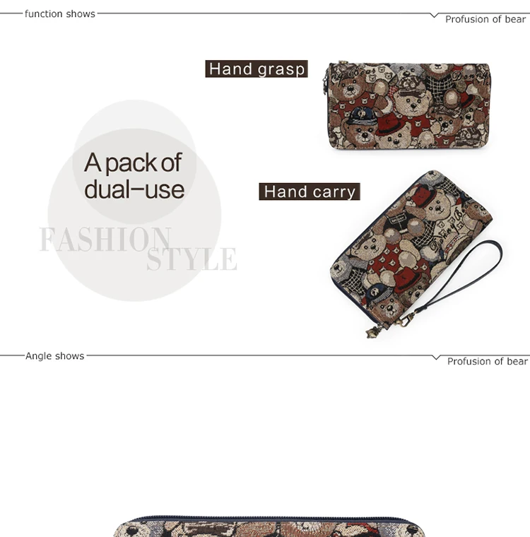 4-DANNY BEAR Original Design Women Wallets Female Casual Canvas Coin Purses Card Houlders Fresh Style Clutch For Teenager Girls