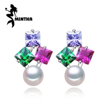 Серьги из жемчуга mintha Изумруд Рубин жемчужные серьги ювелирные украшения для женщин 925 Стерлинговое Серебро Панк Серьги Подвески Богемия цветок серьги-гвоздики
