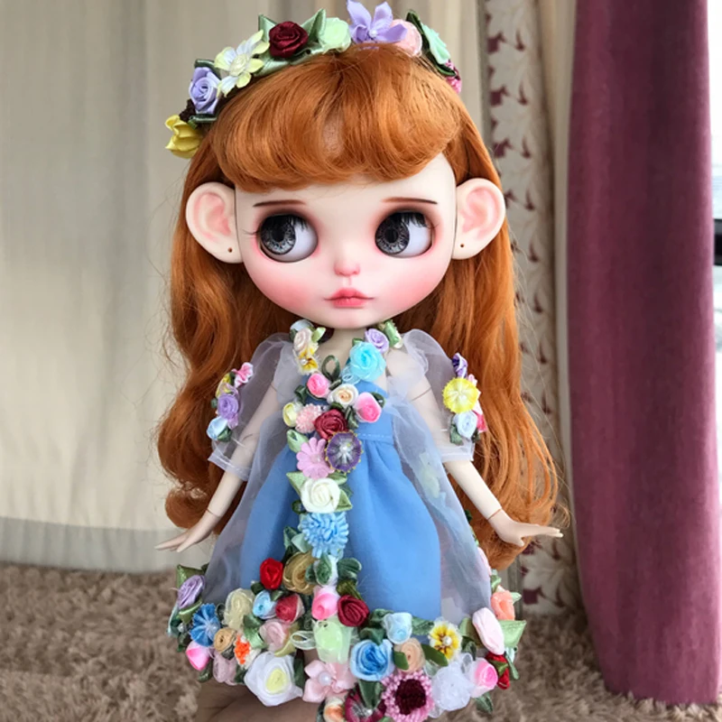 

Handmade 1/6 Doll's Flower Fairy Headband Dress Set for Blyth, Licca, Azone Doll Clothes