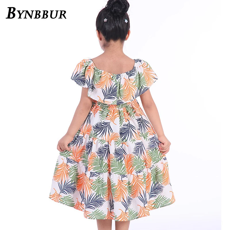 Bynbbur Leaves Print Off The Shoulder Dress Girls Elastic Waist Party Dress Cute Baby Kid Girls Princess Dress 2019 Summer New Bynbbur Leaves Print Off The Shoulder Dress Girls Elastic Waist Party Dress Cute Baby Kid Girls Princess Dress 2019 Summer New