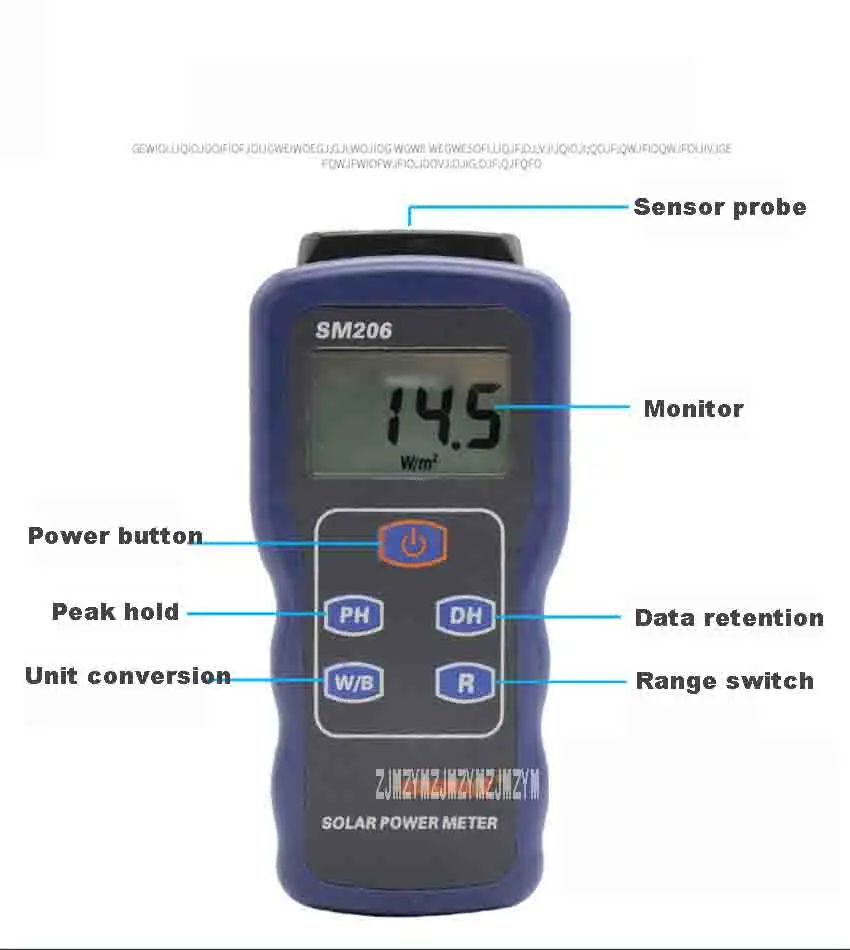 ZJMZYM Высокоточный SM206 измерения излучения Мощность метр 3-3/4 ЖК-дисплей Экран излучения Стекло прибор измерения интенсивности света