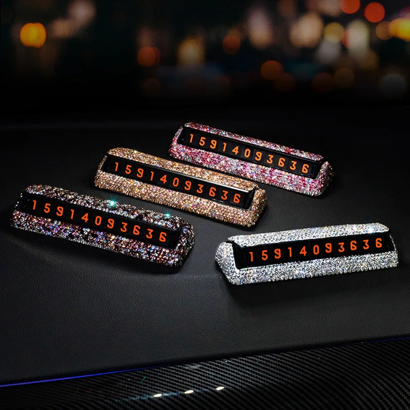 

Car Temporary Parking Card Bling Crystal Phone Number Card Plate Telephone Number Car Park Automobile Accessories Car styling
