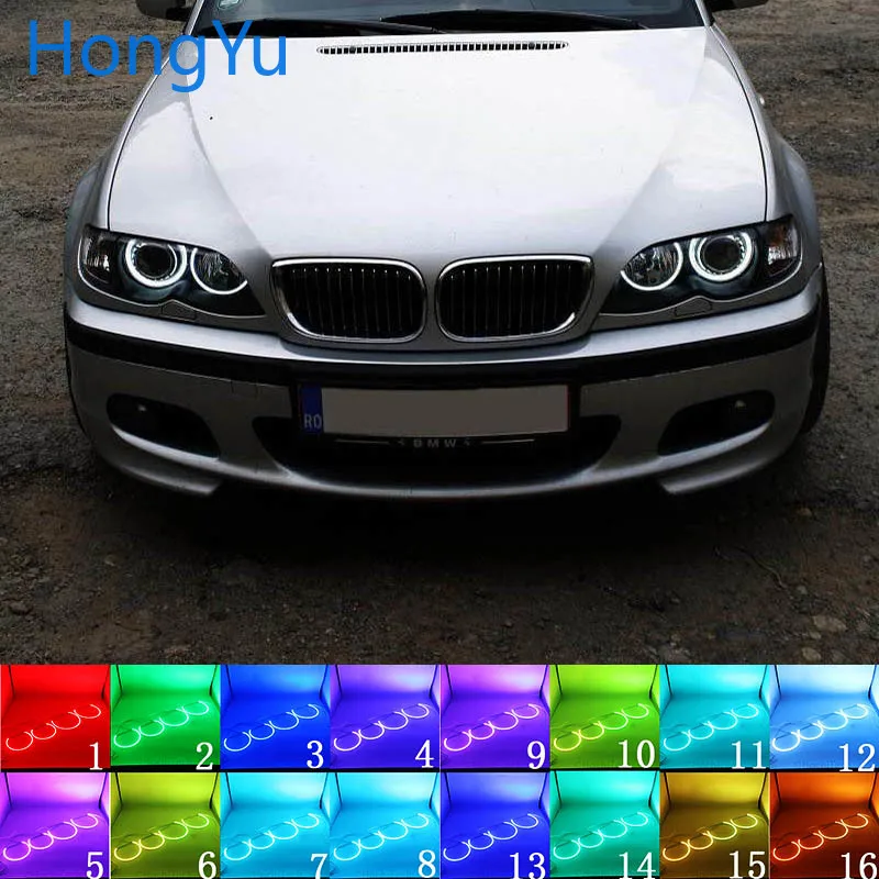 Для BMW E46 1998-2005 с проекторами аксессуары для фар многоцветный RGB светодиодный ангельские глазки Halo Ring Eye DRL RF пульт дистанционного управления