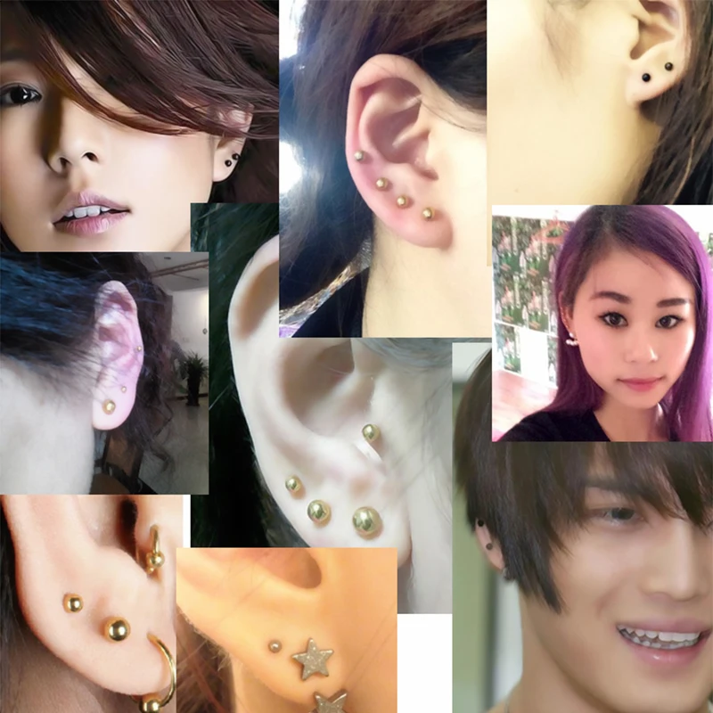 3pcs/pack Stainless Steel Small Ball Screw Ear Studs For Women Men Piercing Tragus Earrings Cute Ear Bone Nail/Stick