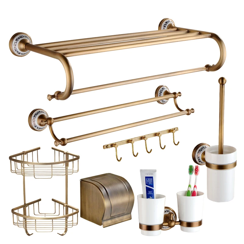Solid Brass Ceramic Bathroom Accessories Set Antique Bathroom Suite