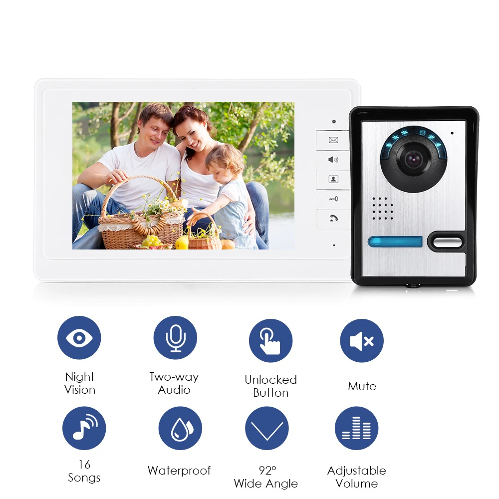 

7" Audio Intercom TFT LCD Wired Video Door Phone Visual Home Video Intercom Outdoor Door bell doorbell with Camera Monitor