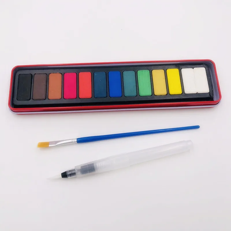 Превосходный 12 цветов одноцветное краска на водной основе набор с краски кисточки портативный воды цвет пигмент для художника товары для