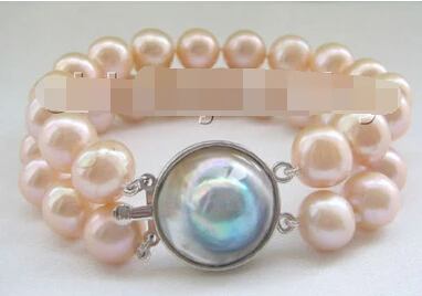 

13402 2row 8" natural pink round freshwater pearl bracelet-
