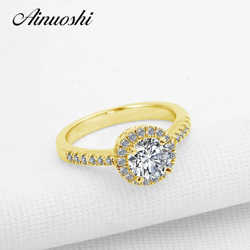 

AINUOSHI 10K Yellow Gold Engagement Ring 1 CT Round Cut Halo Simulated Diamond Band for Women Wedding Lover Ring Fine Jewellry