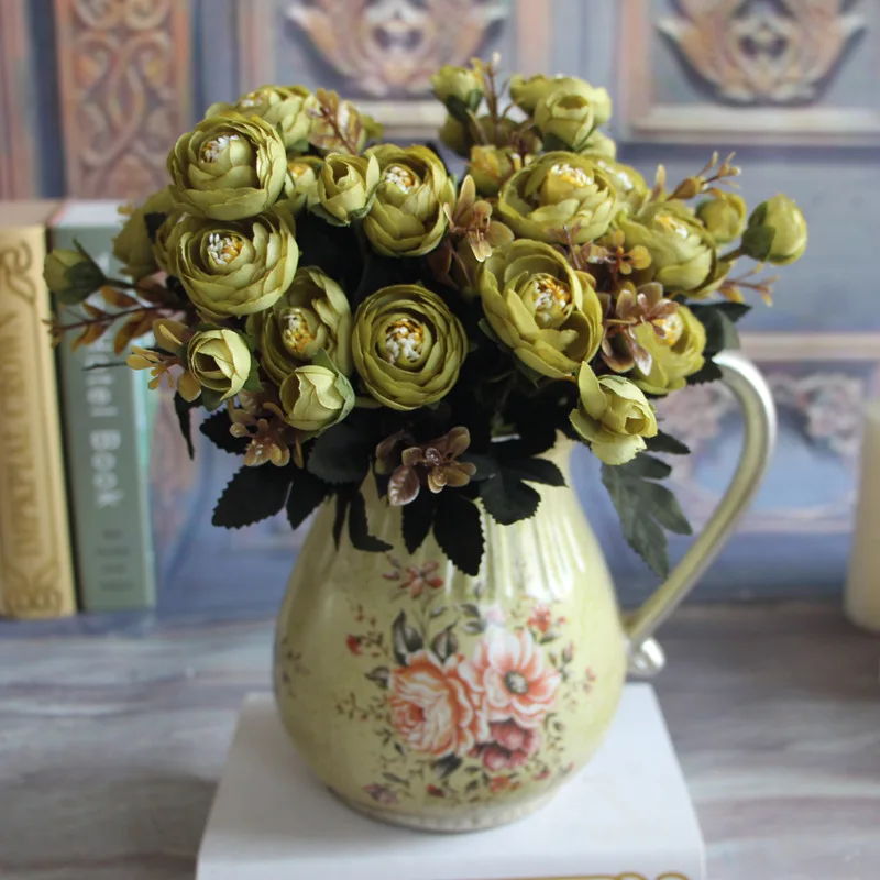 Картина маслом короткая съемка 6 веток весна/осень шелк чайная роза искусственная Цветочная ваза украшение стола Свадебный букет цветов
