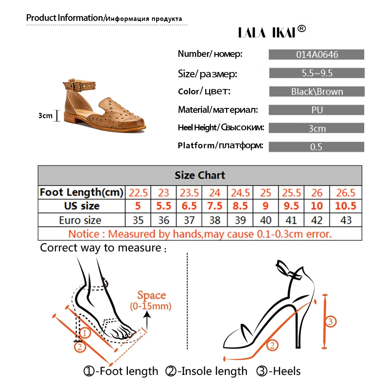 LALA IKAI/обувь с заклепками; Женская удобная обувь на платформе; летняя обувь для девочек с круглым носком и пряжкой на ремешке; 014A0646-3