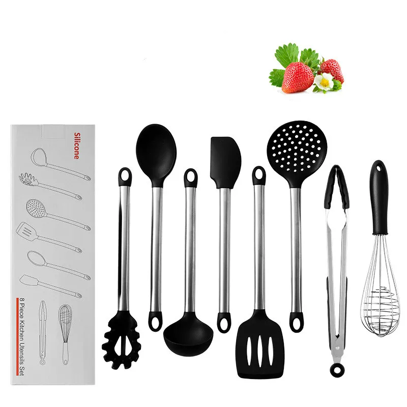 8 Piece Set Kitchen Cooking Set Tool Silicone Spatula Scraper Spoon Colander Baking Cooking Anti-scalding Utility