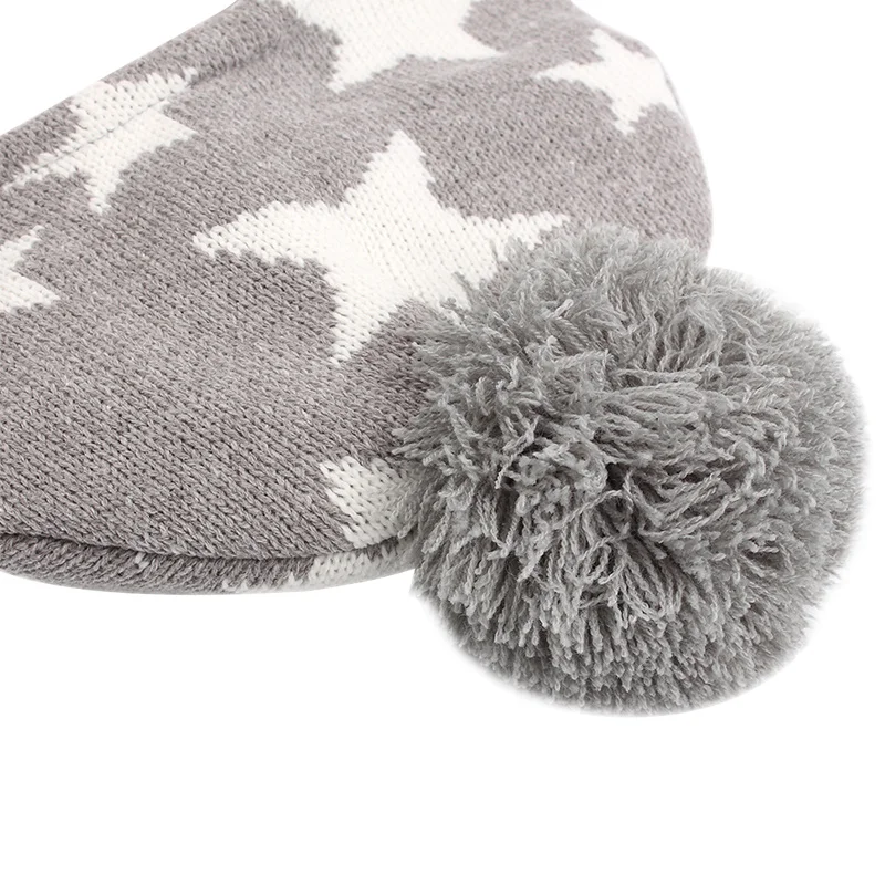 Star Fashion Knit Kids Hat Winter Warm Children Beanie Ear Protect Kids Hat With Pompom Star Pattern Baby Girls Beanie Hat  (8)