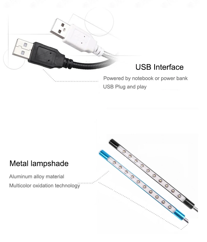 HECULAS маленький гибкий USB Led 10 светильник компьютерная лампа для чтения яркая разноцветная лампа для ноутбука настольное зарядное устройство Лидер продаж