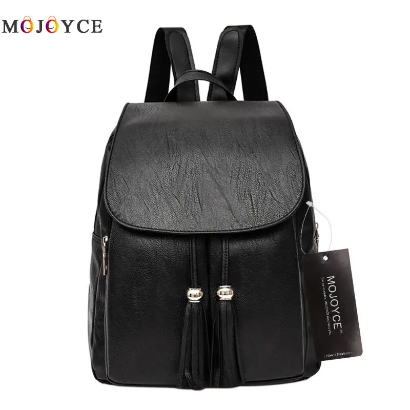 Tassel Black Women Backpack Fashion Girls Cute Knapsack Classic Style