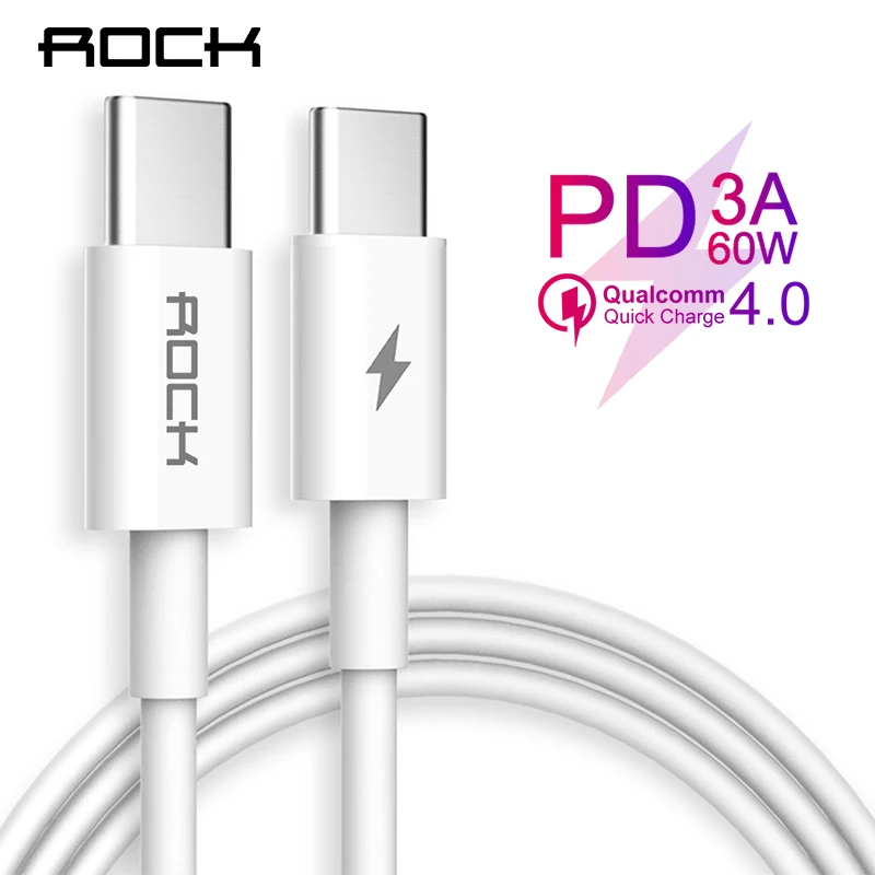 

ROCK PD 3A USB Type C USB-C Cable For Samsung Huawei OnePlus 6t 6 5 For iPad Pro 2018 For Macbook 60W QC 4.0 Type C Cable