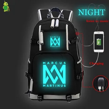 

Marcus & Martinus Backpack Women Men USB Charge Laptop Backpack Large School Bags for Teenage Girls Boys Luminous Travel Bags