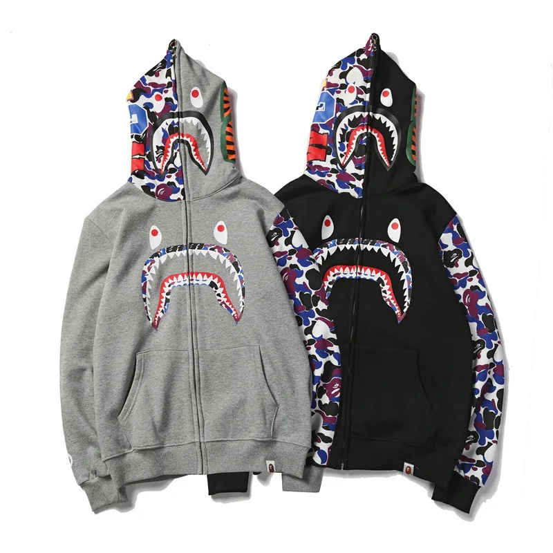 a bathing ape shark hoodie sweatshirt Camouflage Print Couple bathing
