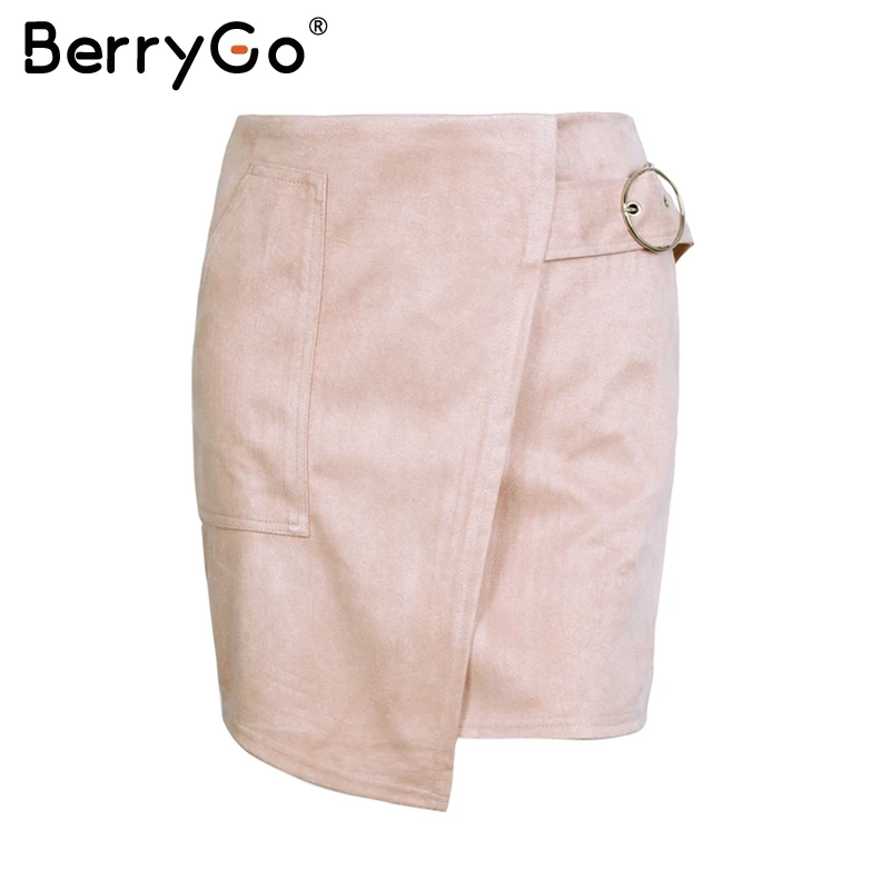BerryGo замшевая кожаная юбка-карандаш, летняя юбка с высокой талией, элегантная Асимметричная юбка, женская сексуальная облегающая короткая мини-юбка на молнии