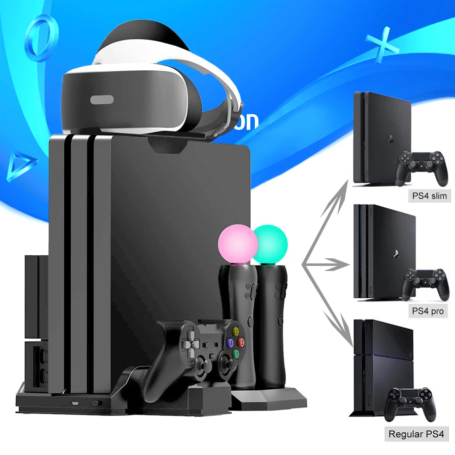 PS4 Pro Slim/PS VR Move многофункциональная охлаждающая подставка и контроллер зарядная док-станция для Playstation 4 и PS Move