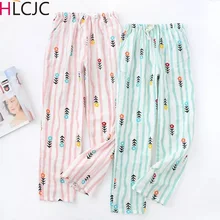 Свежие Подсолнухи, женские штаны для сна, марлевые хлопковые пижамы с милым рисунком, брюки, качественные летние повседневные удобные женские Пижамные брюки