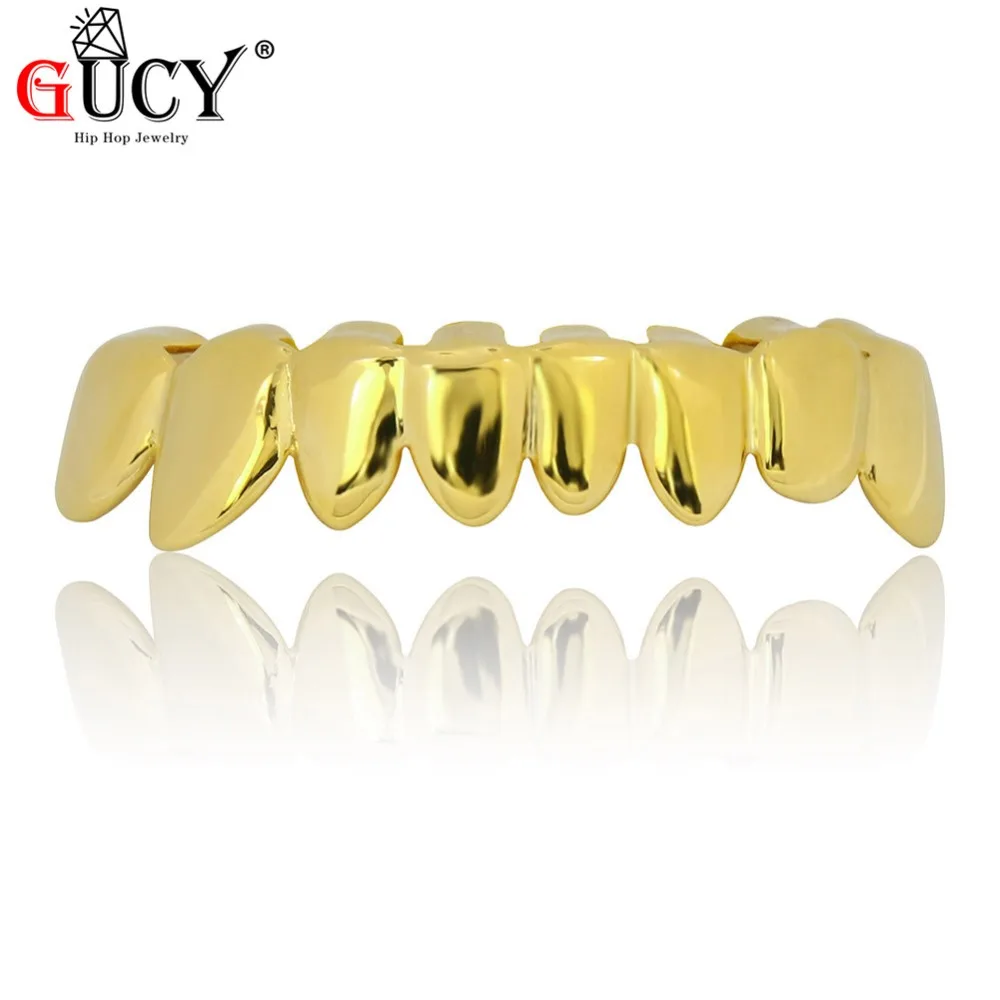 GUCY Новый пригодный в стиле хип-хоп Grillz Gold Цвет покрытием капельного Стиль зубы