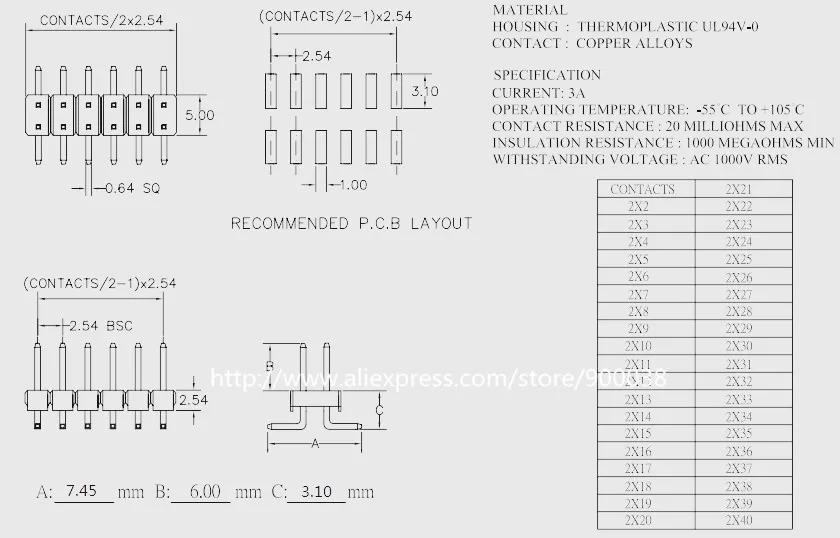 2X40 2.54 SMT drawing