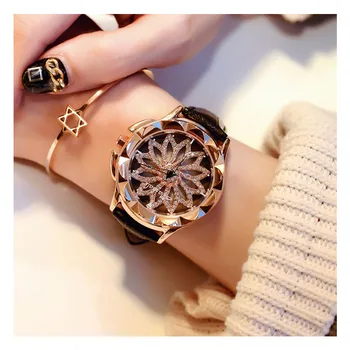 

Luxury Brand Rose Gold Women Rhinestone Watch Fashion Casual Crystal Dress Wristwatch Leather Strap Quartz Watch Female Clock