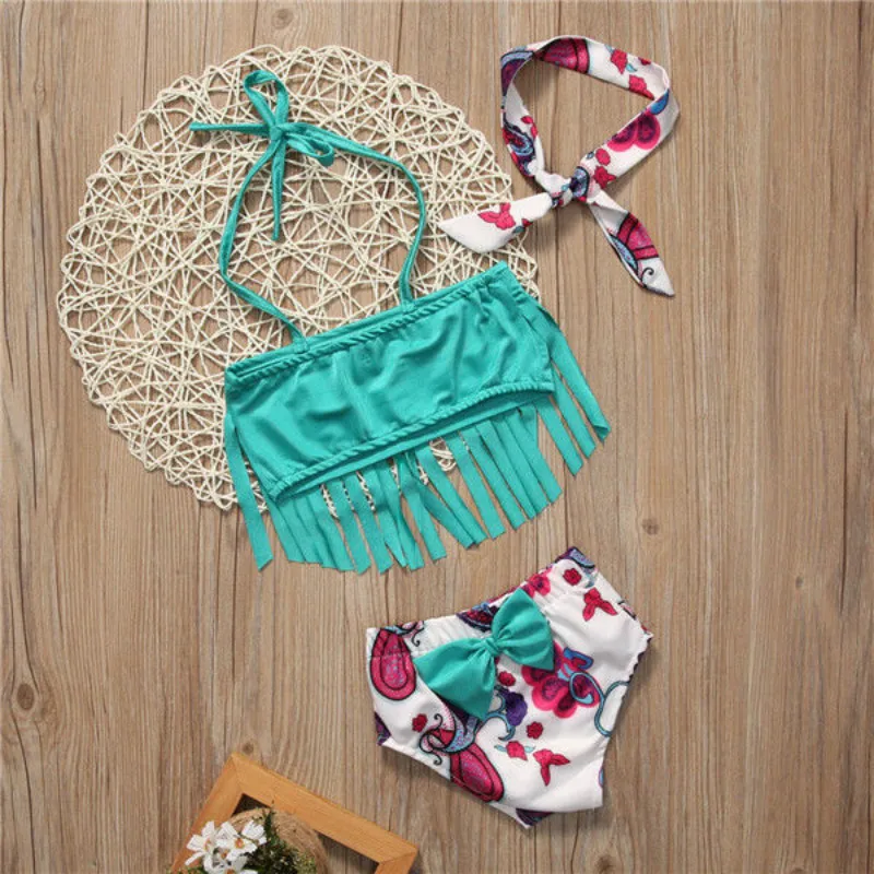 

Summer Baby Girl Bikini Suit Swimwear Swimsuit Cute Tassel Bathing Suit Floral Print Beachwear Swimming Cloths