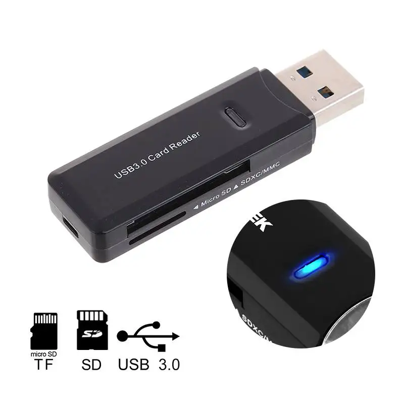 Mini USB 3,0 High Скорость Card Reader Class10 Поддержка Micro SD TF SD MMC карта SDXC с Светодиодный индикатор карты памяти читателей