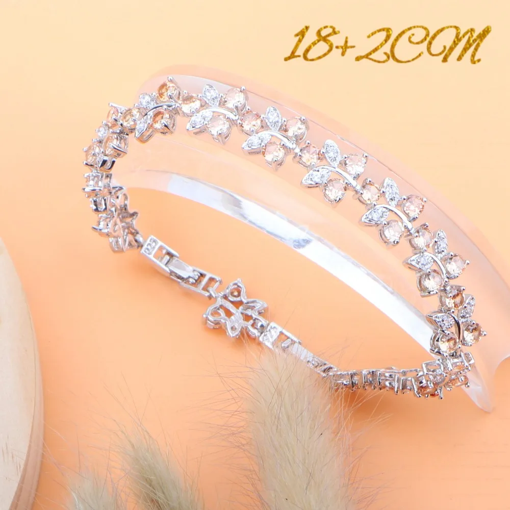 Свадебные серебряные Ювелирные наборы из 925 кубического циркония для женщин, серьги, свадебный костюм, ювелирные изделия, браслет, кольцо, ожерелье, набор, подарочная коробка