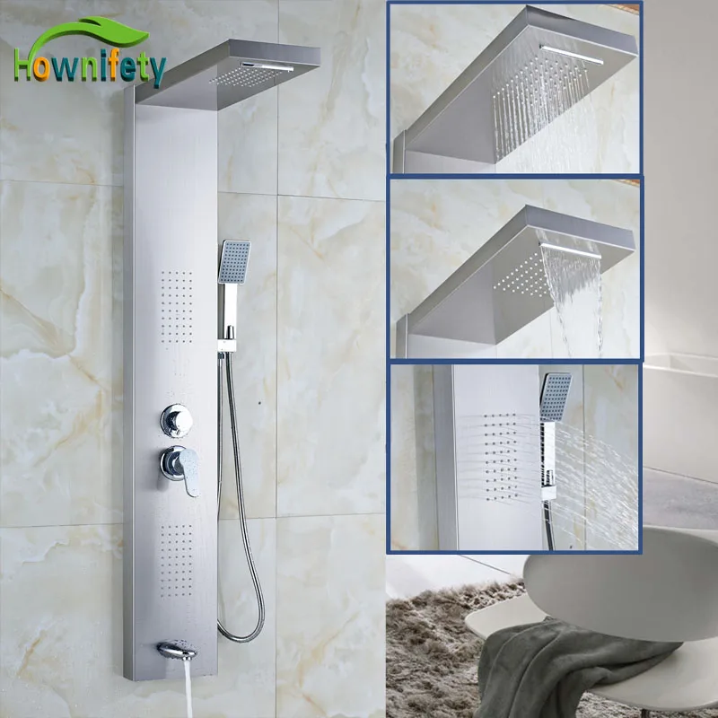 

Wall Mounted Rain Waterfall Shower Panel Nickel Brushed Shower Faucet W/Hand Shower Bathtub Mixer Sets