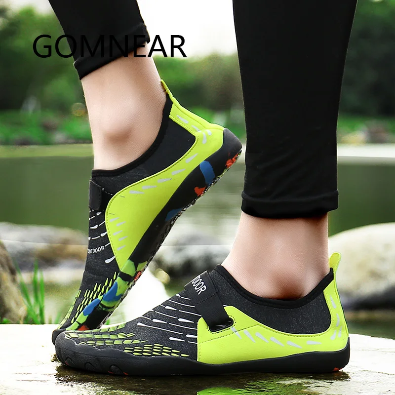GOMNEAR الرجال أكوا أحذية تنفس امرأة الصيف الشاطئ رياضة الكبار النعال المنبع أحذية المياه جوارب الغوص تنيس Masculino