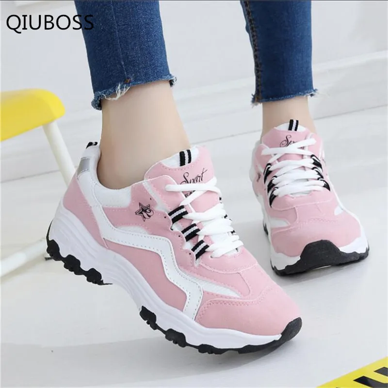

QIUBOSS 2018 New Summer Women's Vulcanize Shoes Lace Up Lady Casual Shoes Women Sneaker Thick Soled Shoes Flats Shoes Q649
