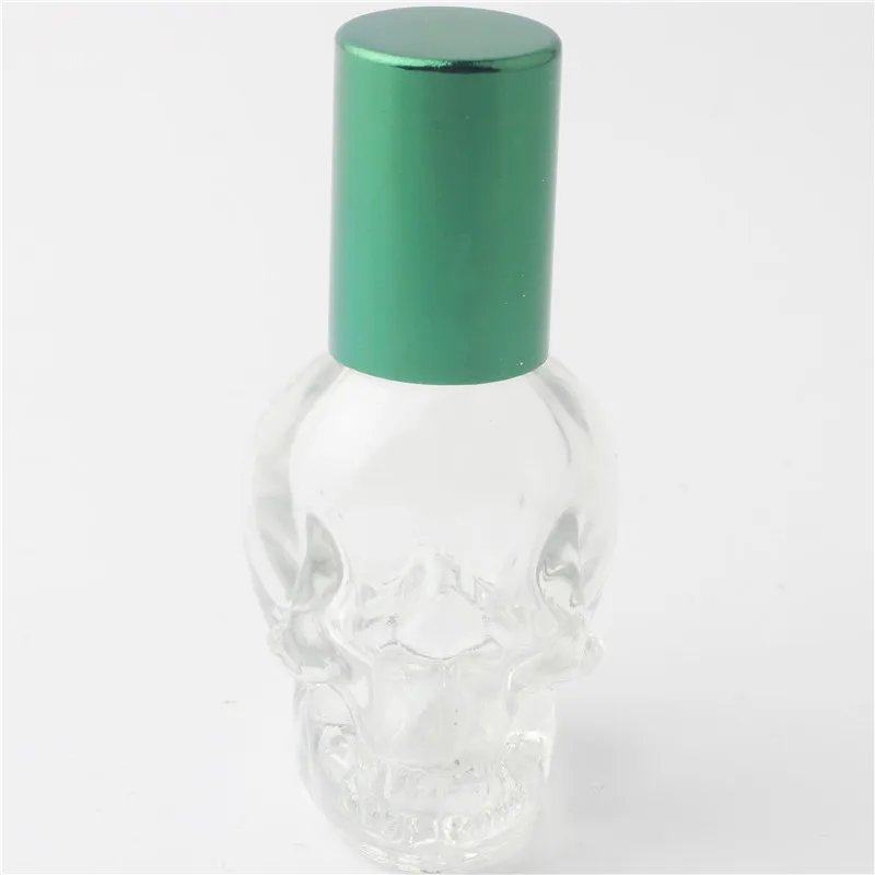 1 шт 8 мл стеклянный флакон для духов с черепом для наполнения эфирного масла, портативная бутылка для путешествий может быть наполнена 6 цветами - Цвет: Зеленый