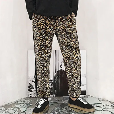 Мужские леопардовые штаны для пробежек в повседневном стиле с эластичной резинкой на талии, высокие уличные штаны в стиле хип-хоп, мужские джоггеры с полосками по щиколотку - Цвет: Leopard